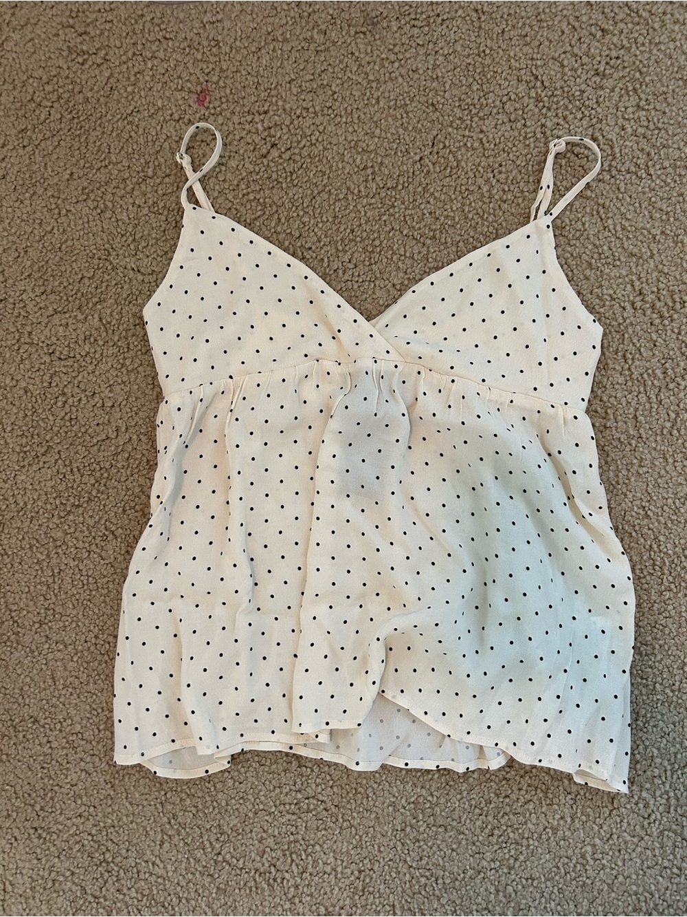 NWT Brandy Melville Babydoll Cream Polka Dot Spaghetti Strap Cami Top